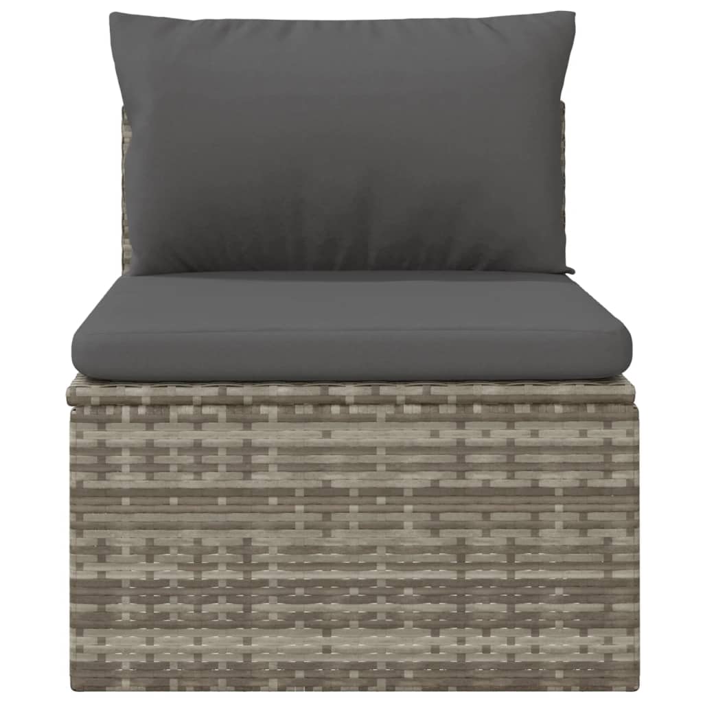Sofá central jardín con cojín ratán sintético gris 57x57x56 cm