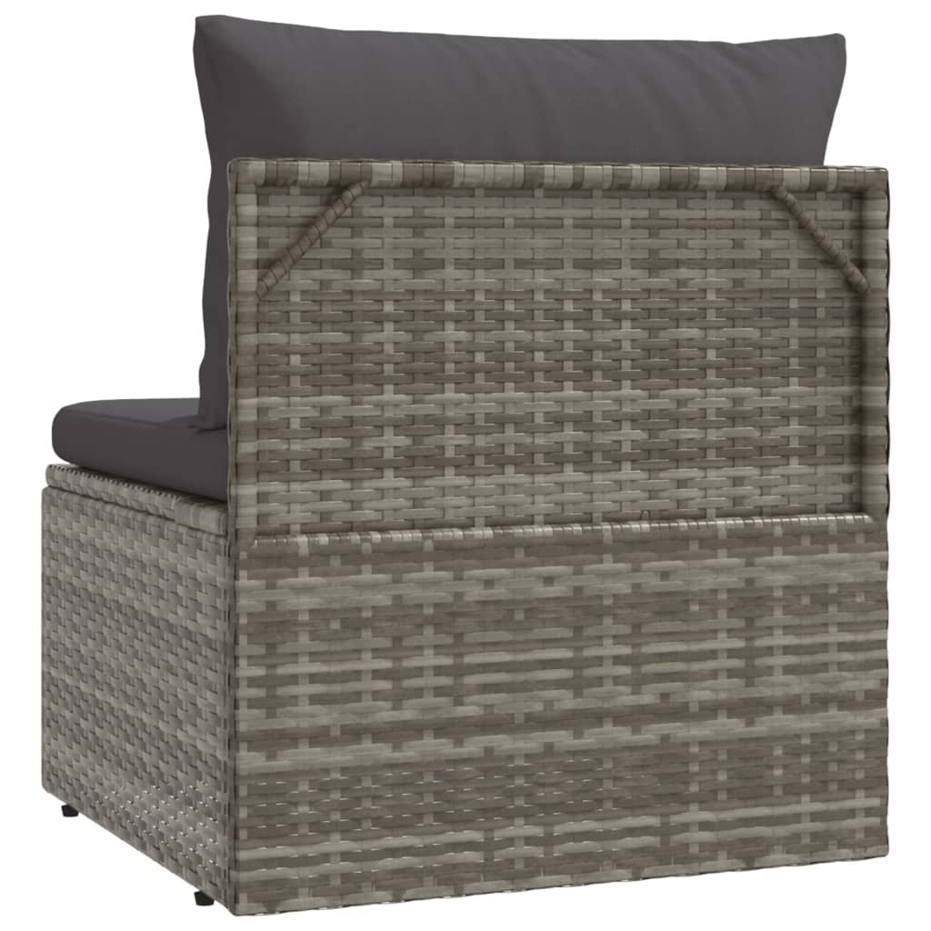Sofá central jardín con cojín ratán sintético gris 57x57x56 cm