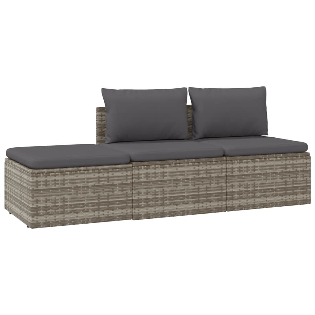 Set de muebles de jardín 3 pzas y cojines ratán sintético gris