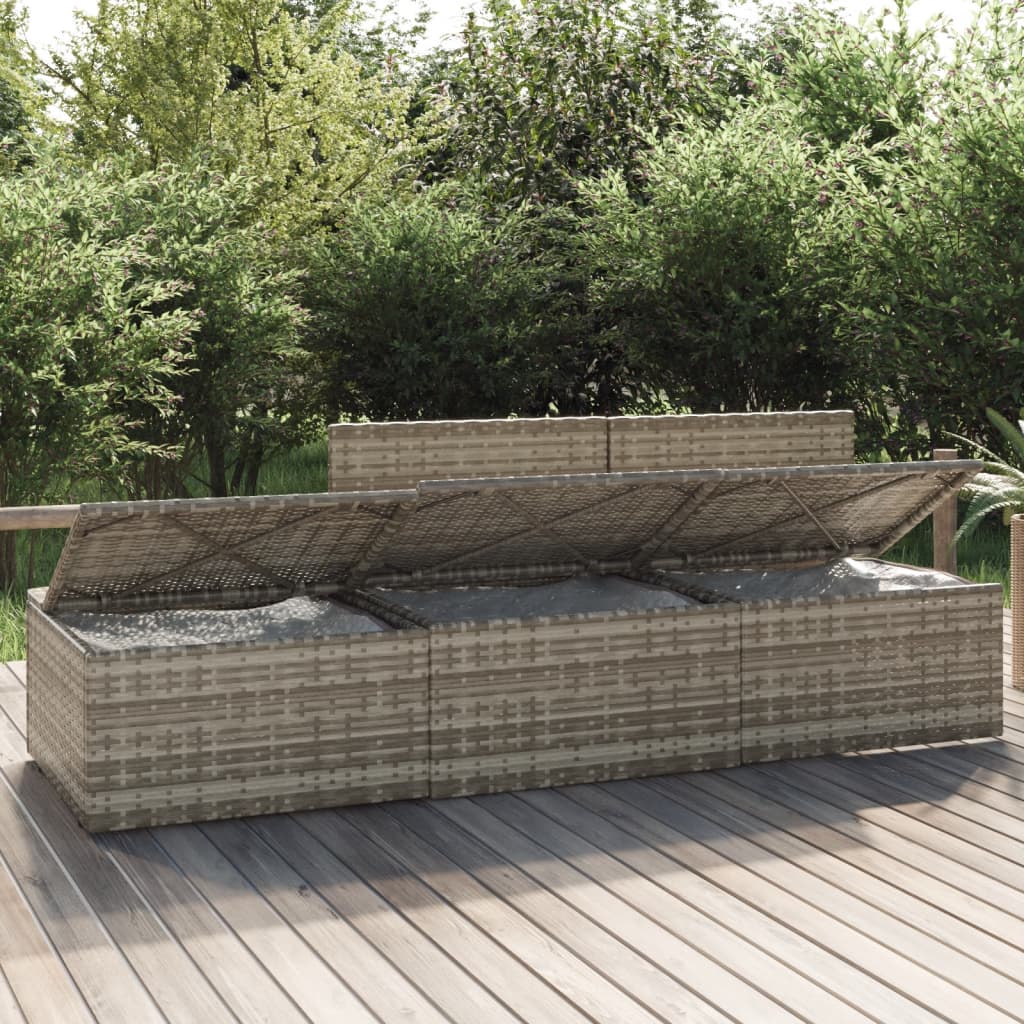Set de muebles de jardín 3 pzas y cojines ratán sintético gris