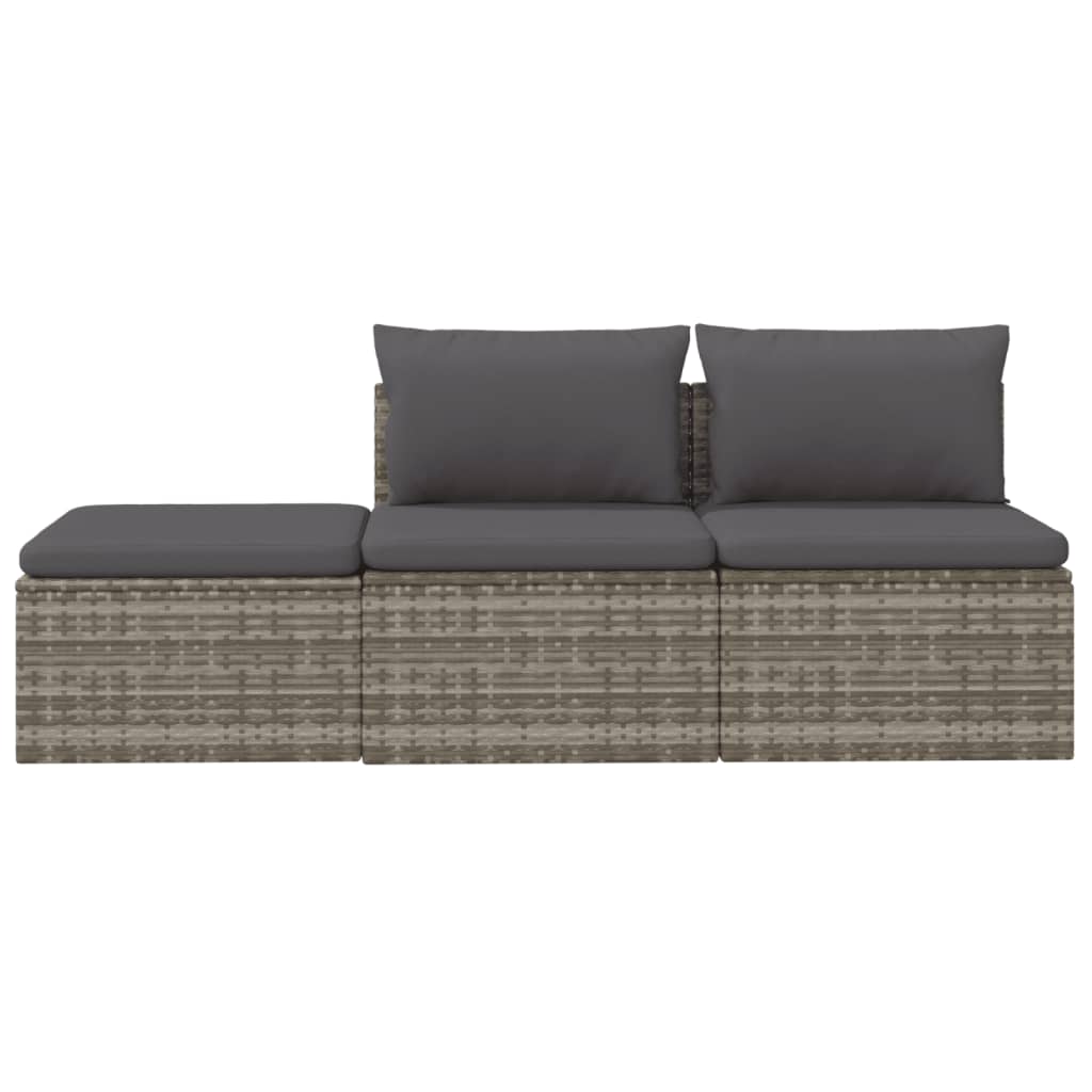 Set de muebles de jardín 3 pzas y cojines ratán sintético gris