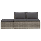 Set de muebles de jardín 3 pzas y cojines ratán sintético gris