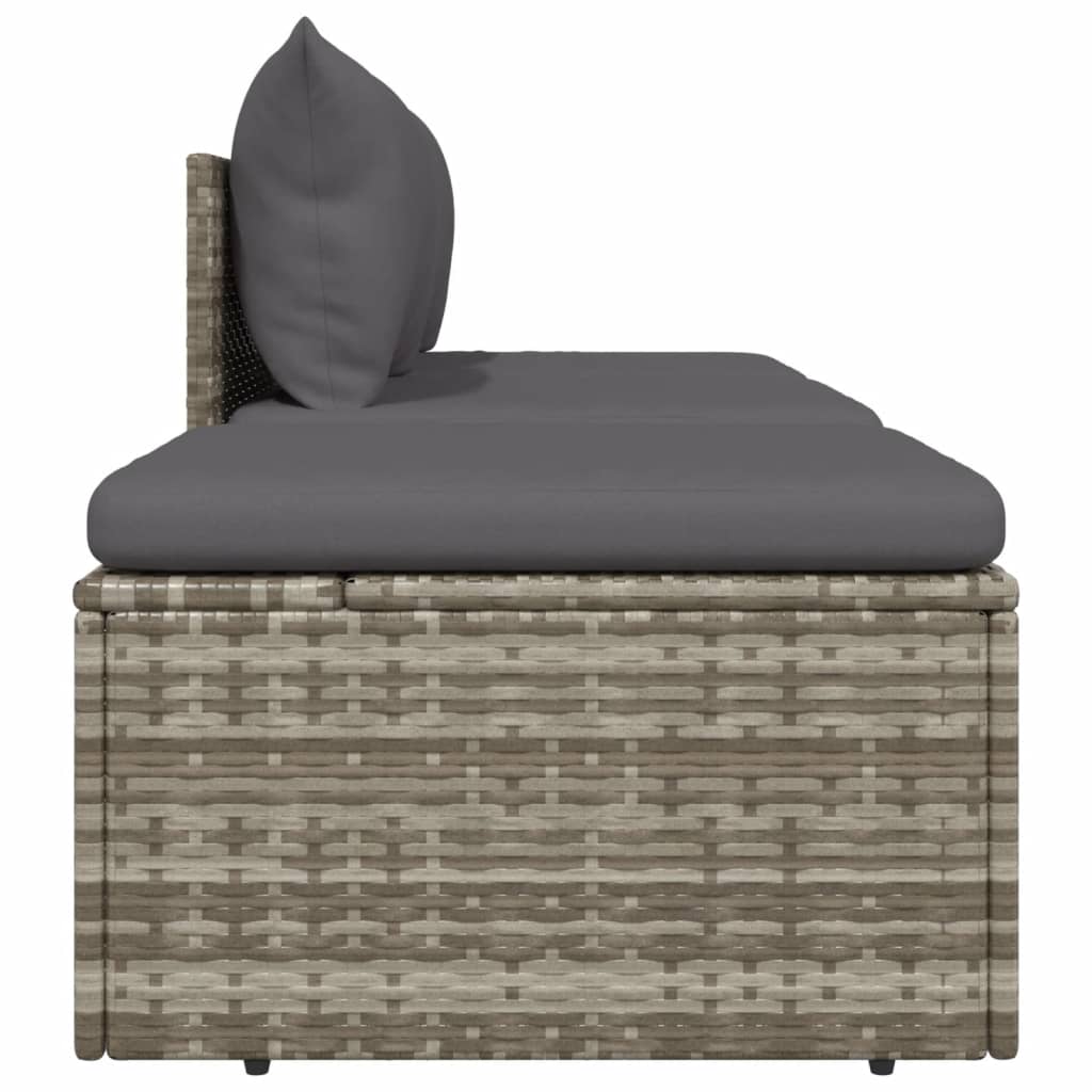 Set de muebles de jardín 3 pzas y cojines ratán sintético gris