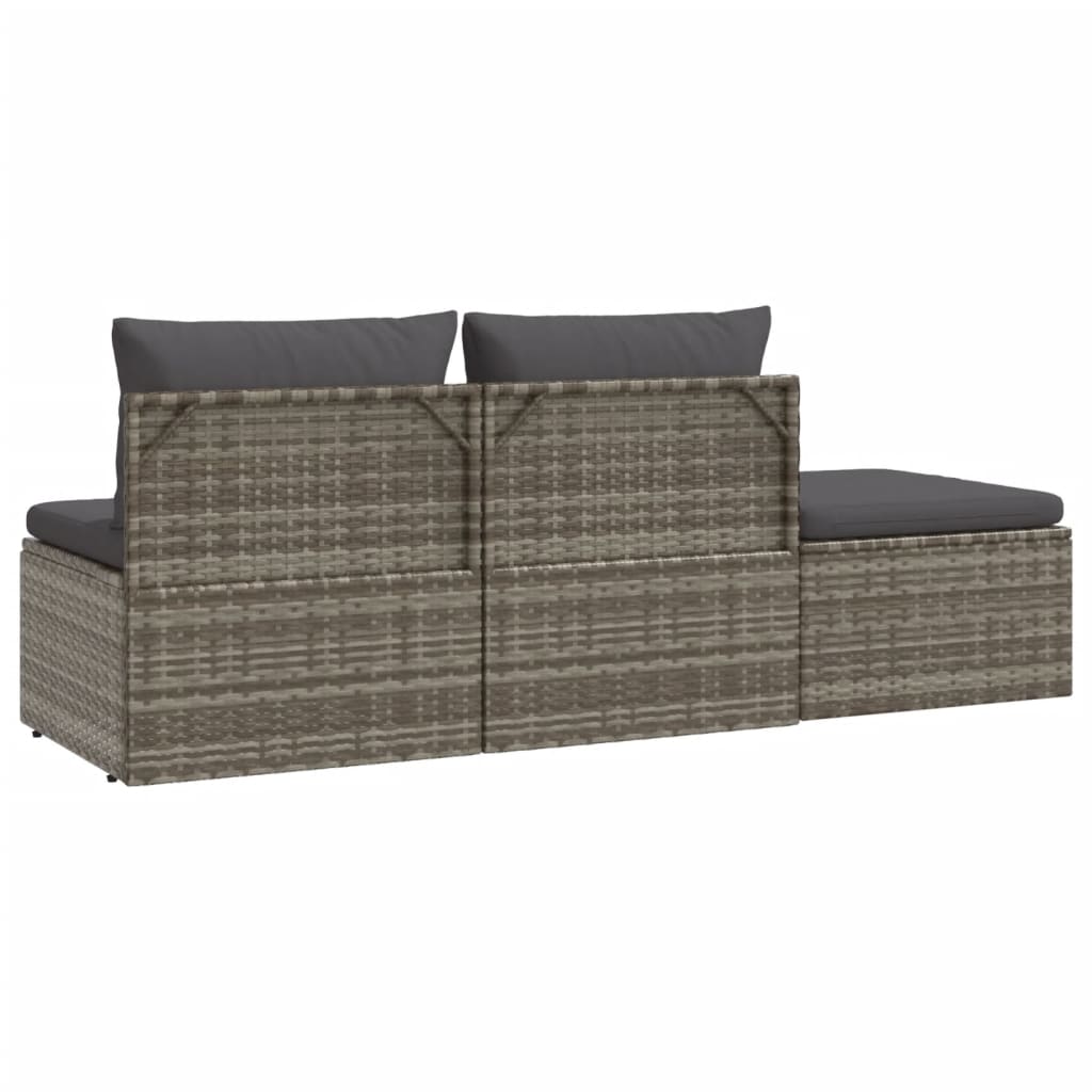 Set de muebles de jardín 3 pzas y cojines ratán sintético gris