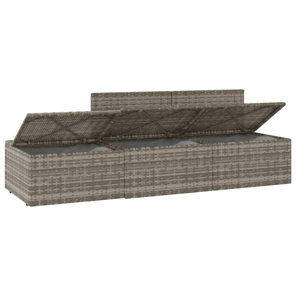 Set de muebles de jardín 3 pzas y cojines ratán sintético gris