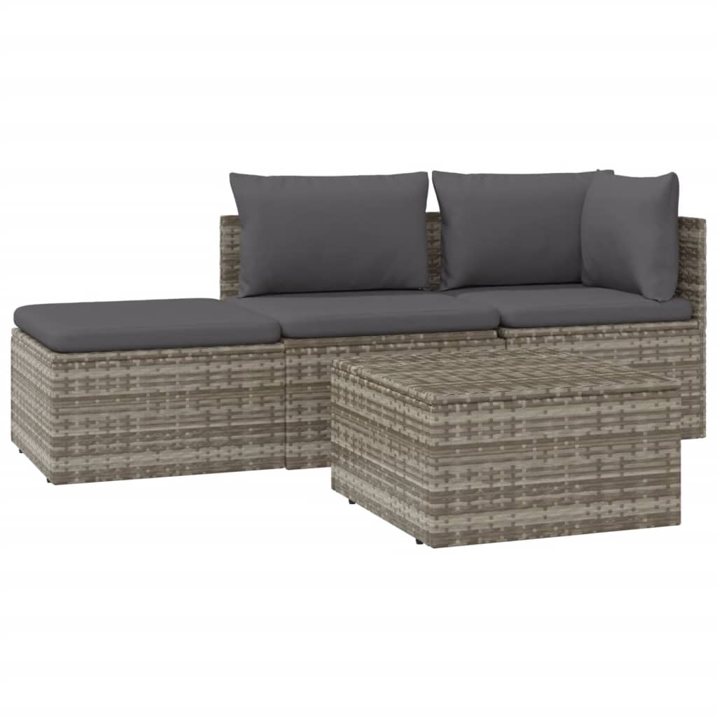 Set de muebles de jardín 4 pzas y cojines ratán sintético gris