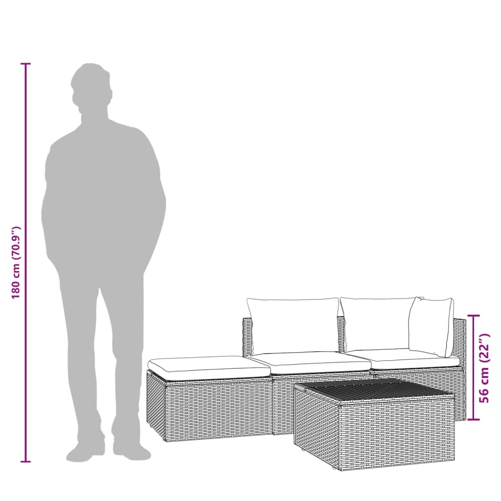 Set de muebles de jardín 4 pzas y cojines ratán sintético gris