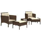 Set muebles de jardín 5 piezas y cojines ratán sintético marrón