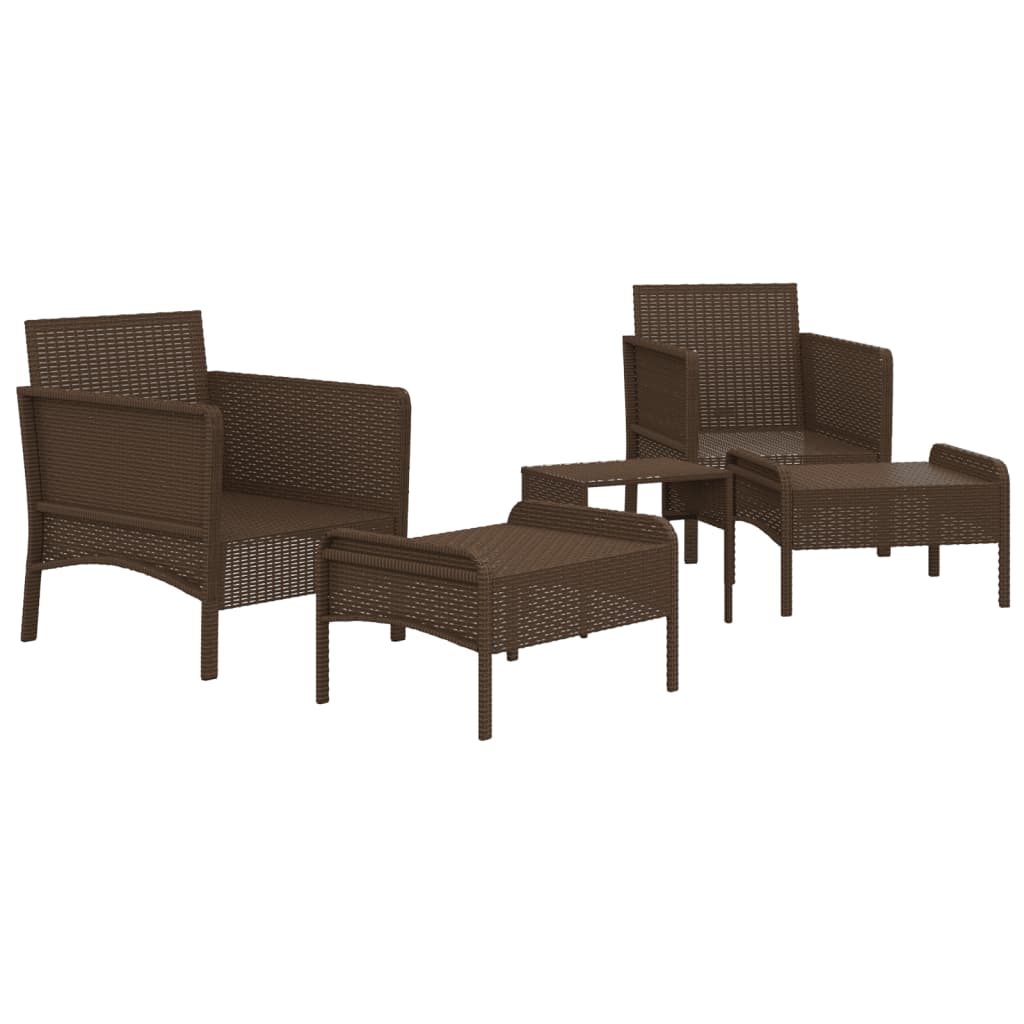 Set muebles de jardín 5 piezas y cojines ratán sintético marrón