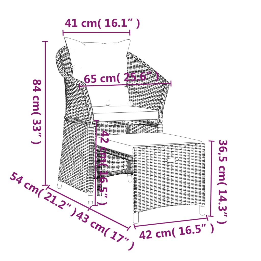 Set de muebles de jardín 2 pzas cojines ratán sintético gris