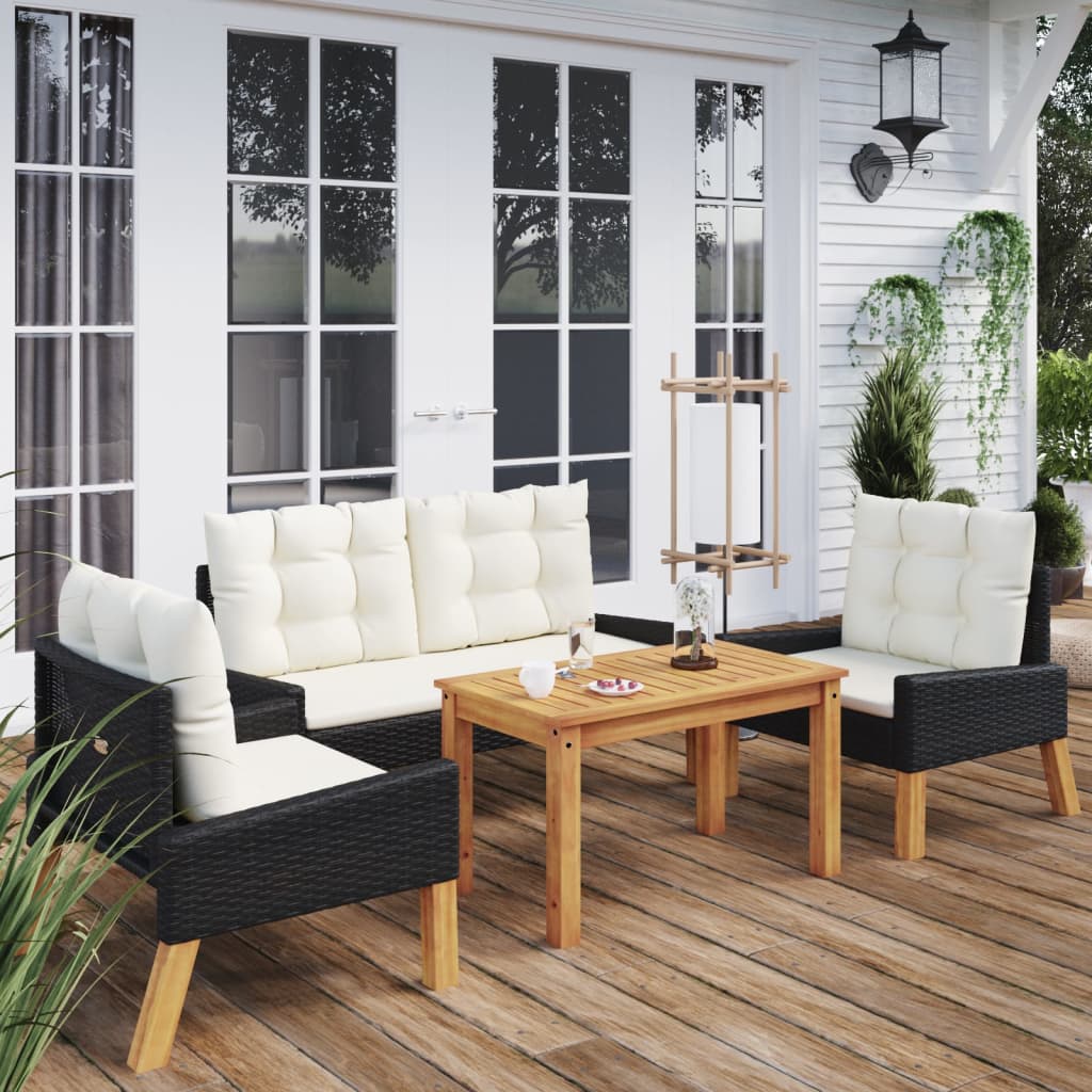 Conjunto de refeição de jardim 3 pçs almofadas PP aspeto rotim cinzento escuro