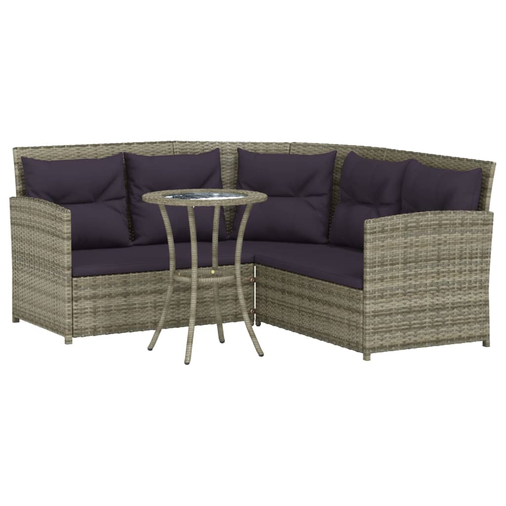 Set de sofás en forma de L 2 pzas cojines ratán sintético gris