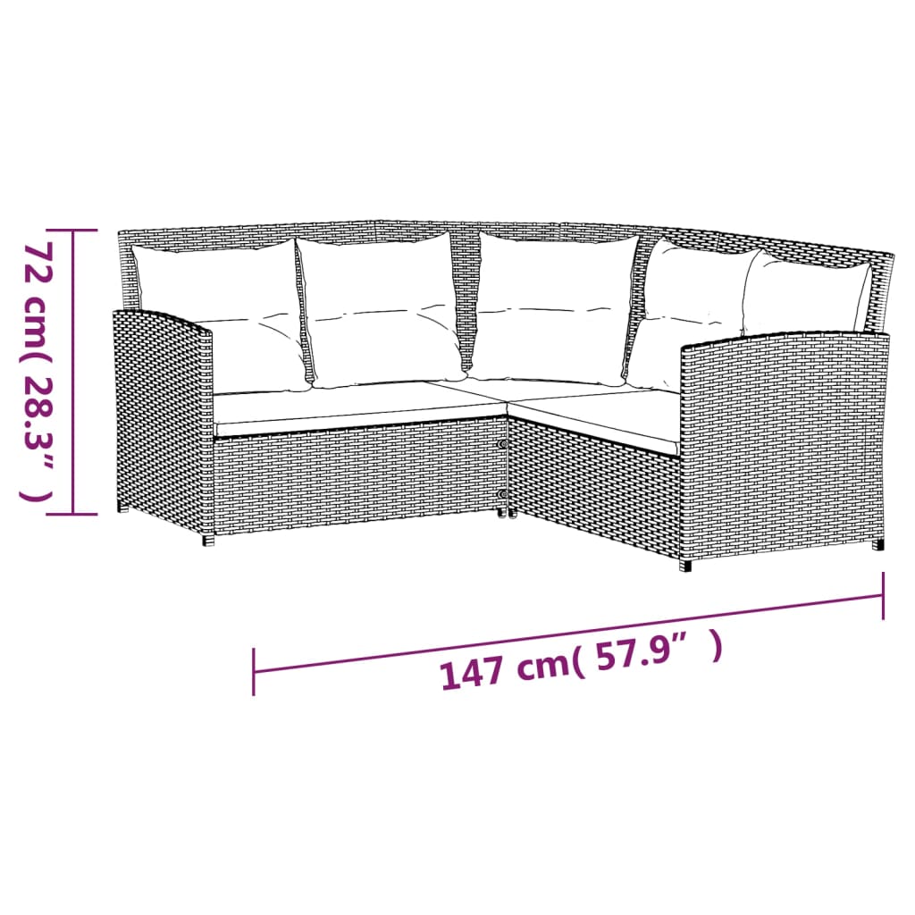 Set de sofás en forma de L 2 pzas cojines ratán sintético gris
