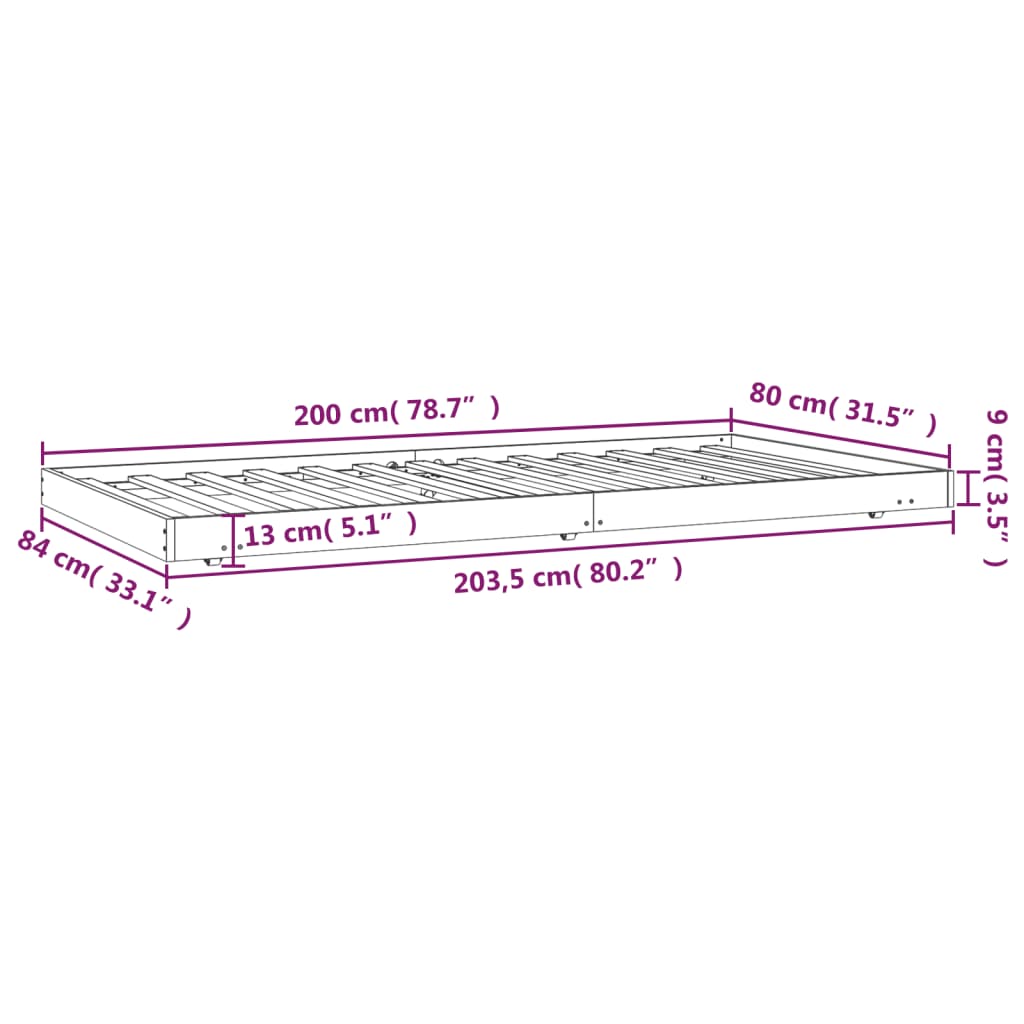 Cama sin colchón madera maciza de pino blanca 80x200 cm
