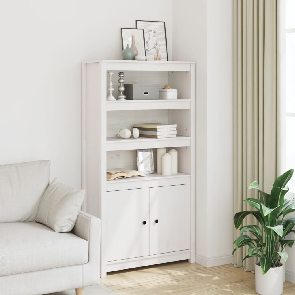 Solid Grey Pine Wood Tall Sideboard 60x40x116.5 cm