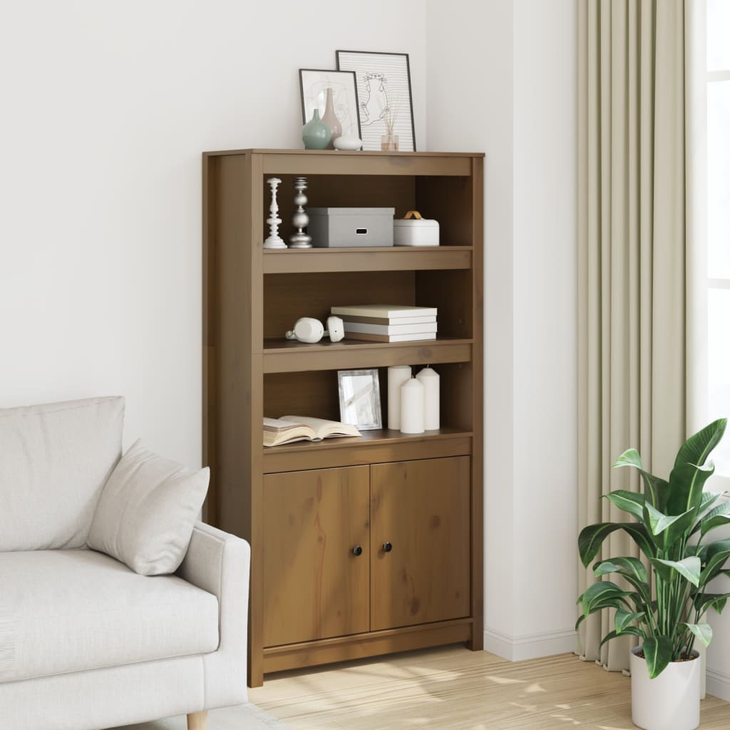 Solid Grey Pine Wood Tall Sideboard 60x40x116.5 cm