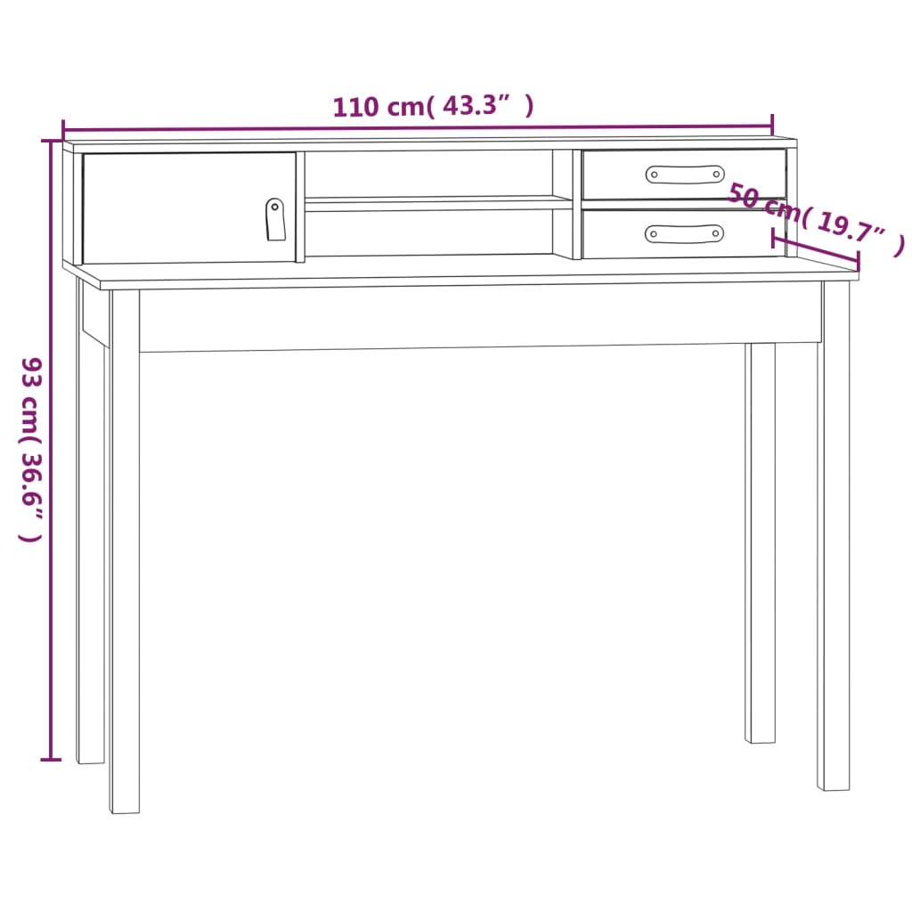 Escritorio 110x50x93 cm Madera maciza de pino