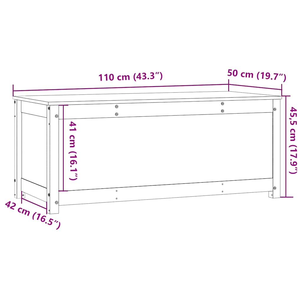 Caja de almacenamiento madera maciza de pino 110x50x45,5 cm