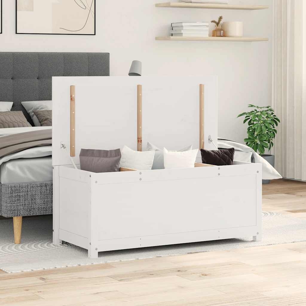 Caja de almacenaje madera maciza de pino blanco 109x36,5x33 cm