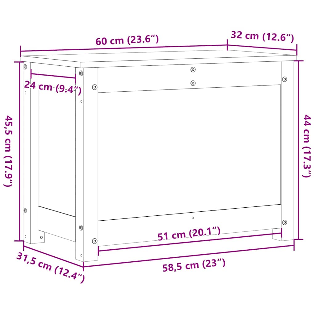 Caja de almacenaje madera maciza pino marrón miel 60x32x45,5 cm