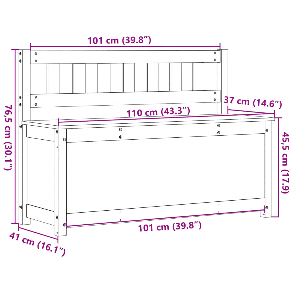 Banco de madera maciza de pino 110x41x76,5 cm