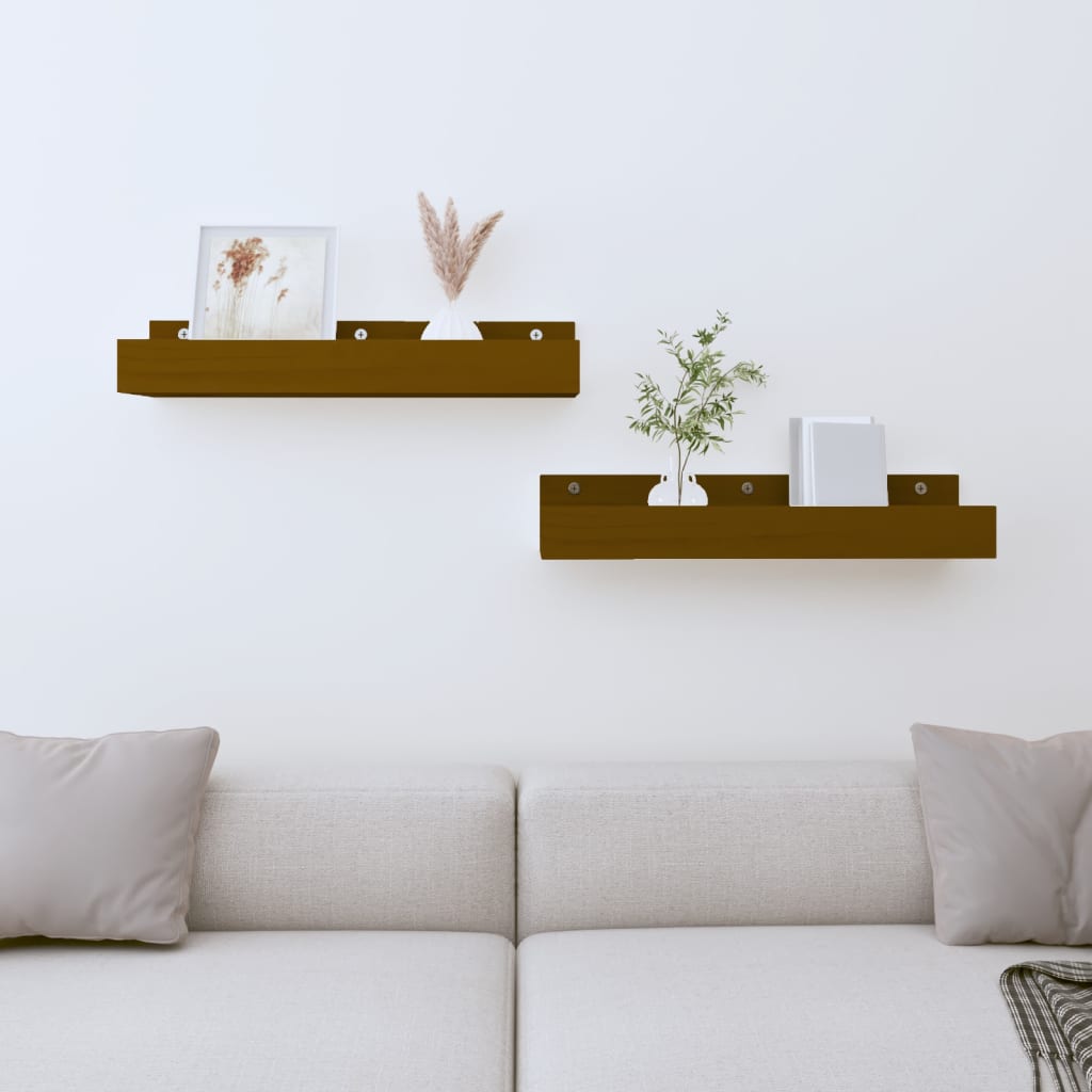 Estantes de pared 2 uds madera de pino marrón miel 110x12x9 cm