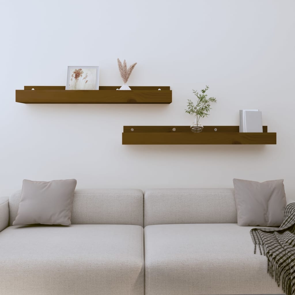 Estantes de pared 2 uds madera de pino marrón miel 110x12x9 cm