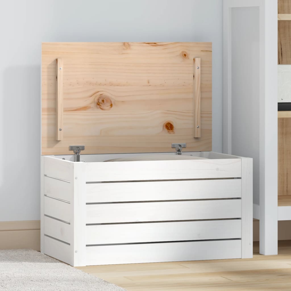Caja de almacenaje madera maciza de pino blanco 109x36,5x33 cm