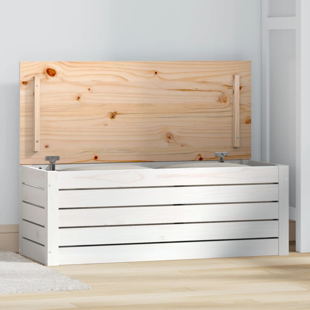 Caja de almacenaje madera maciza de pino blanco 109x36,5x33 cm