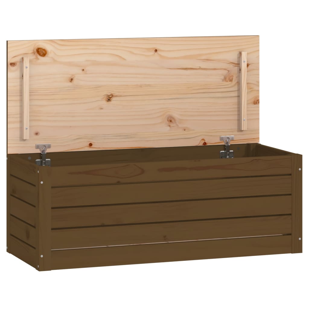Caixa de arrumação de madeira maciça de pinho castanho mel 89x36,5x33 cm