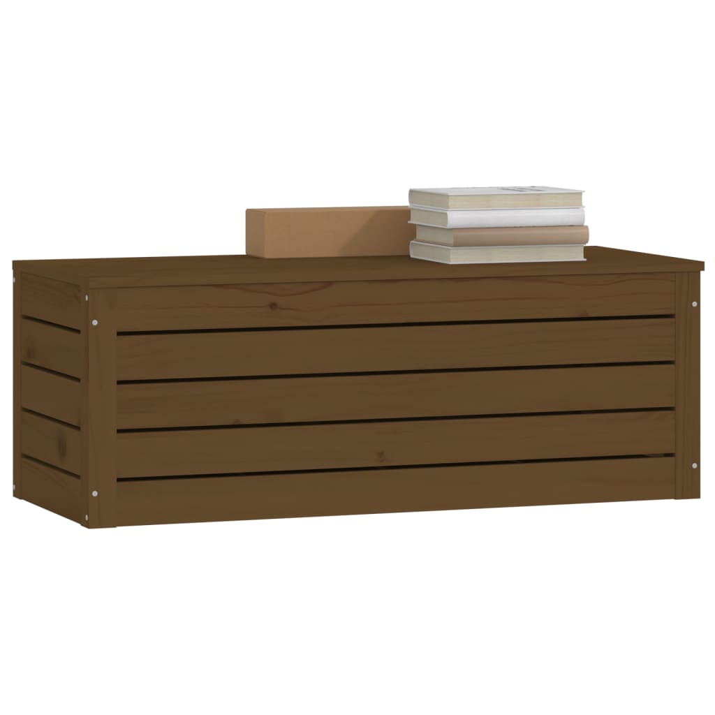 Caixa de arrumação de madeira maciça de pinho castanho mel 89x36,5x33 cm
