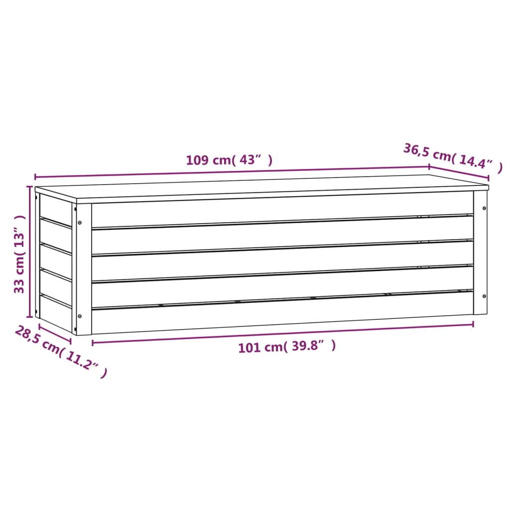 Caja de almacenaje madera maciza de pino 109x36,5x33 cm
