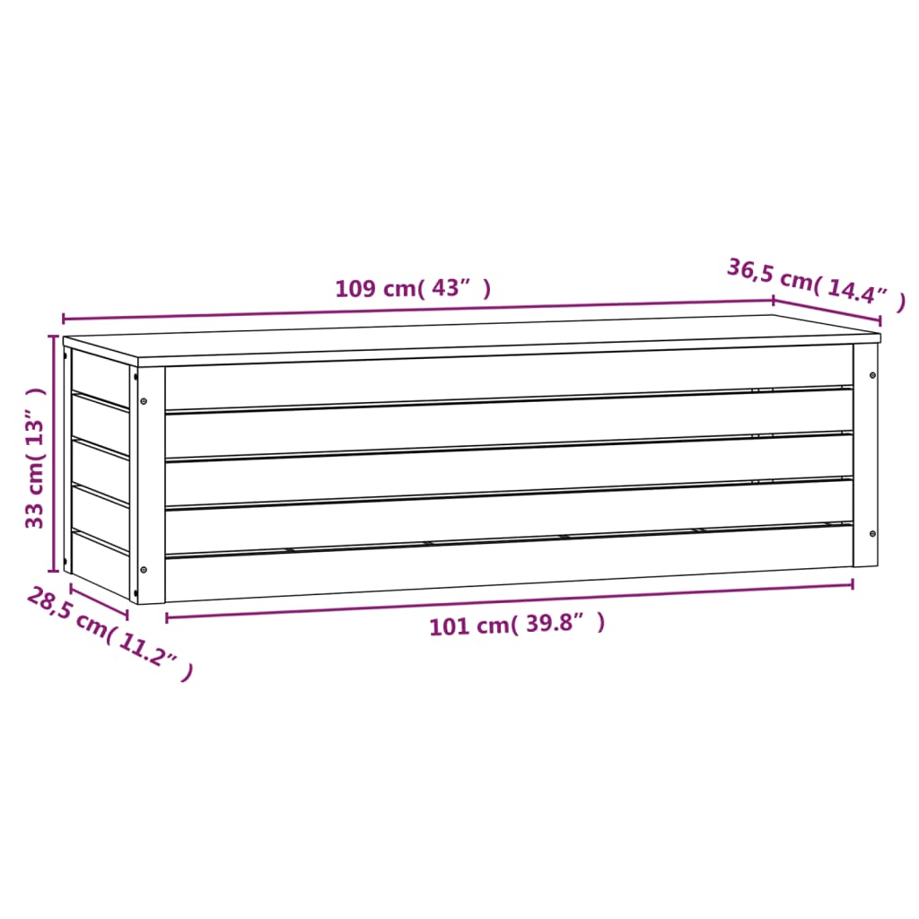 Caja de almacenaje madera maciza de pino blanco 109x36,5x33 cm