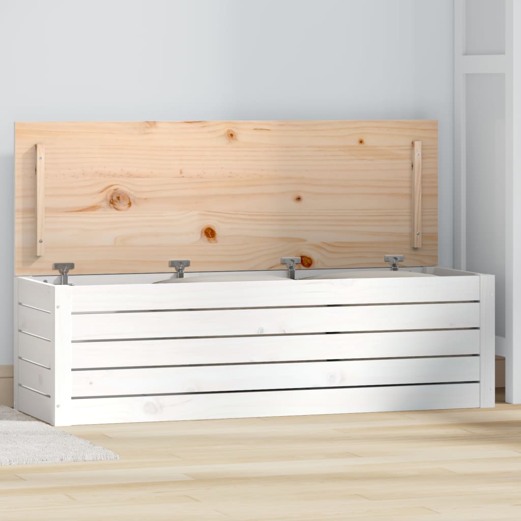 Caja de almacenaje madera maciza de pino blanco 109x36,5x33 cm