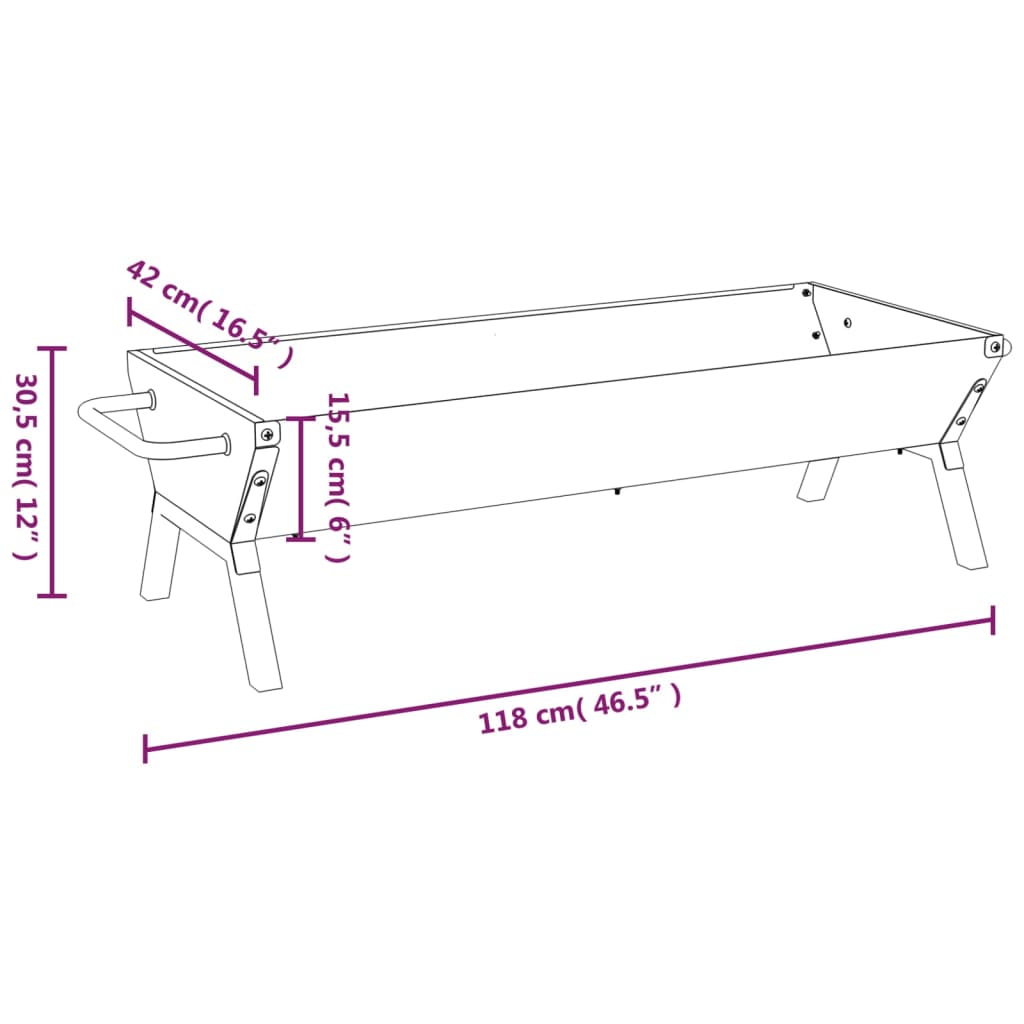 Bandeja para barbacoa acero inoxidable plateado 118x42x30,5 cm