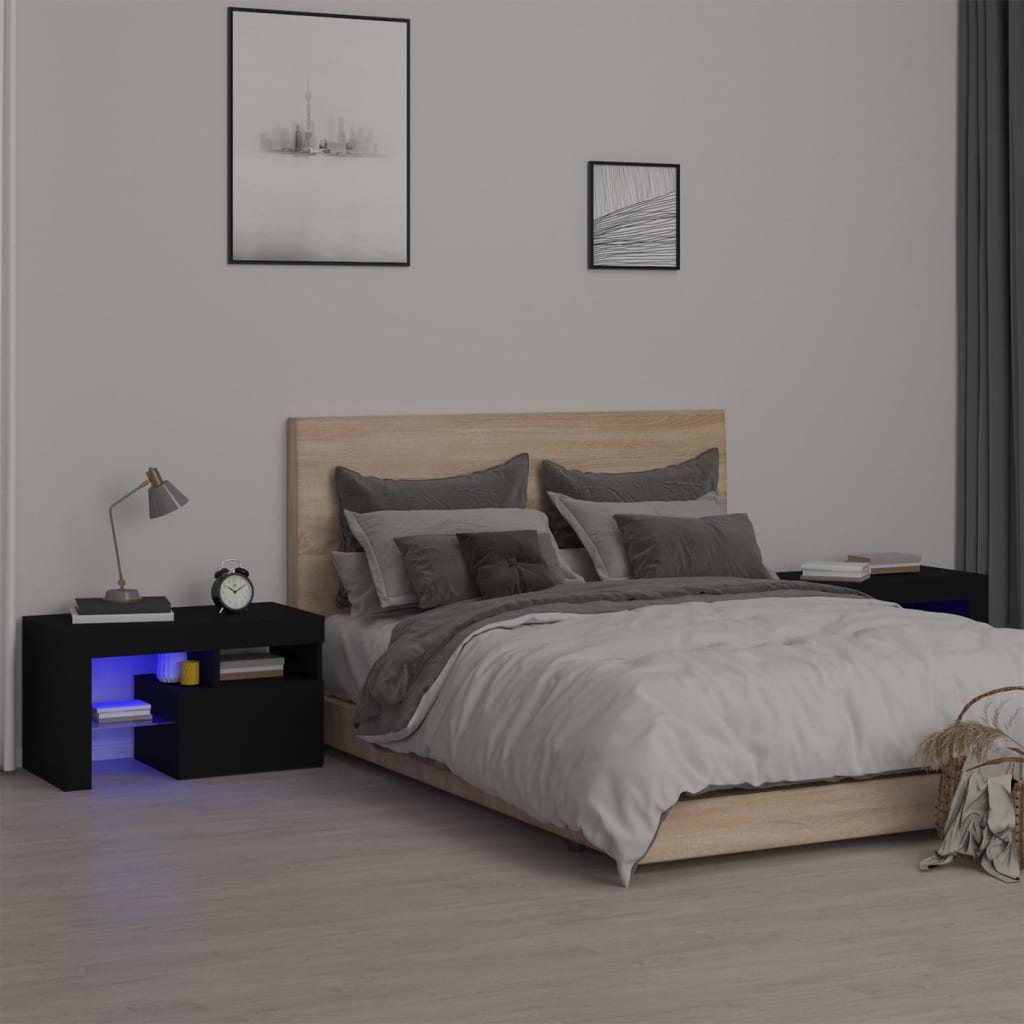 Mesilla de noche con luces LED madera vieja 60x35x40 cm