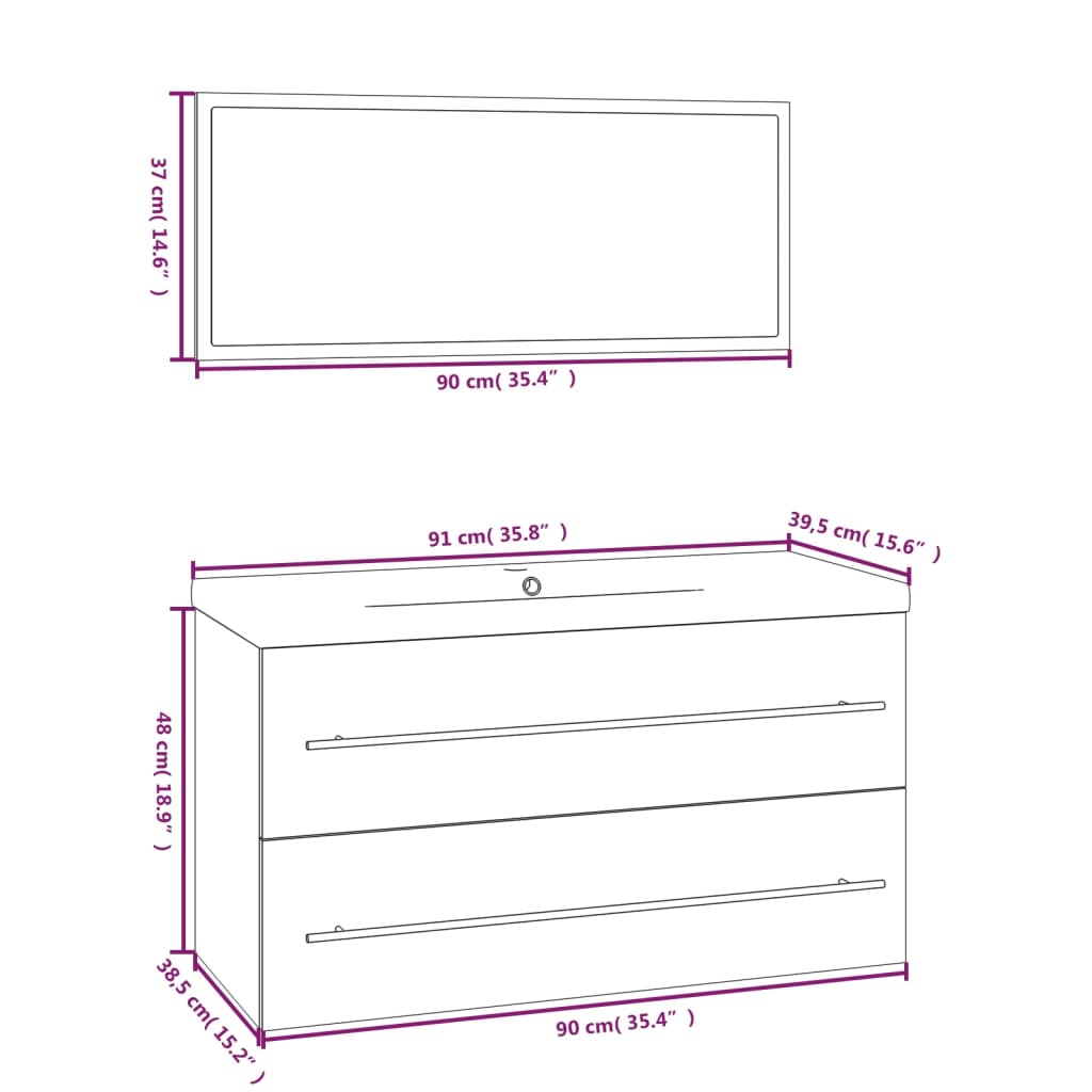 Conjunto de muebles de baño 3 piezas color roble Sonoma