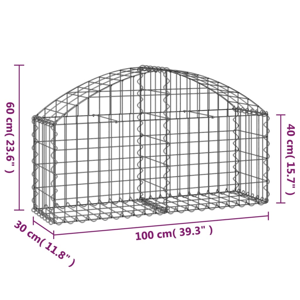 Cesta de gaviones forma arco hierro galvanizado 100x30x40/60 cm