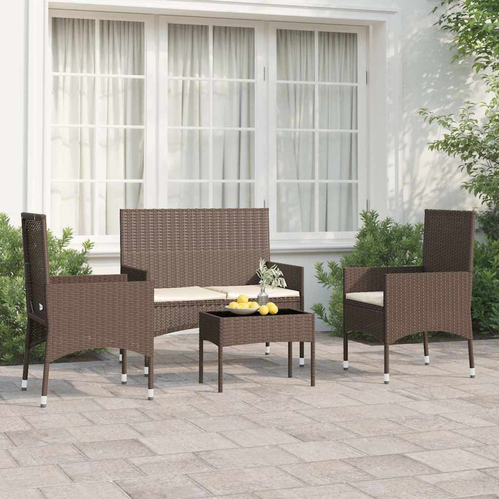 Conjunto de refeição de jardim 3 pçs almofadas PP aspeto rotim cinzento escuro