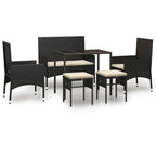Set muebles de jardín 6 piezas y cojines ratán sintético negro