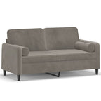 Sofá 2 plazas almohadas y cojines terciopelo gris claro 140 cm