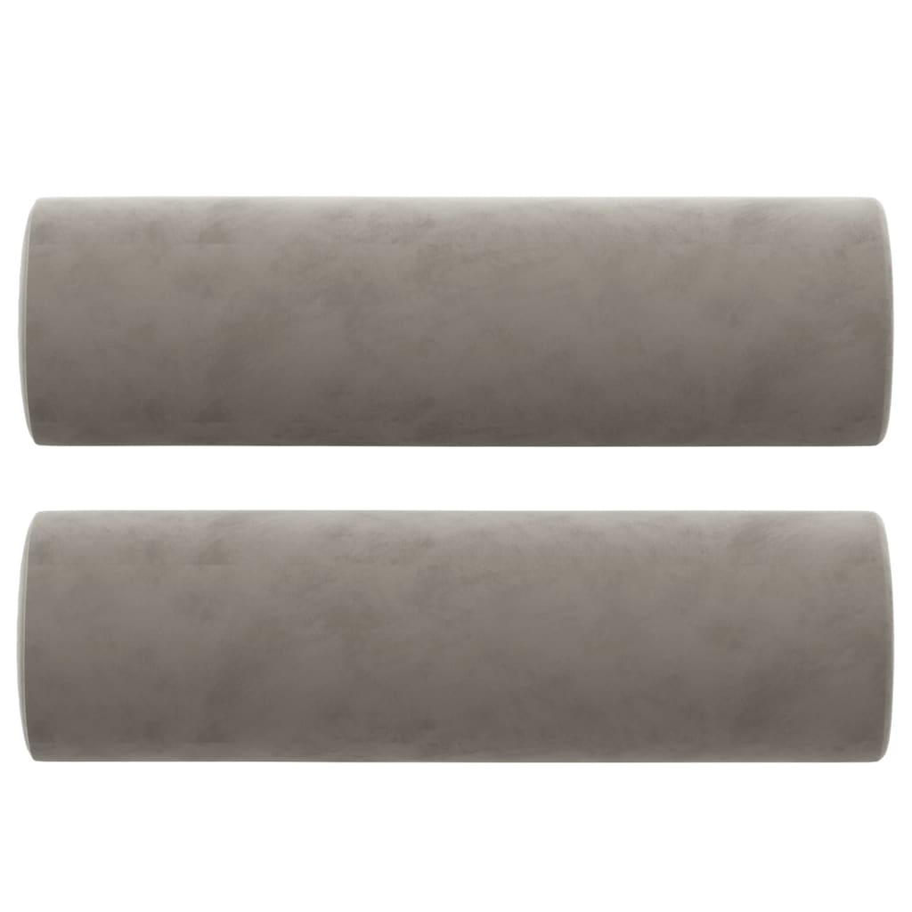 Sofá 2 plazas almohadas y cojines terciopelo gris claro 140 cm