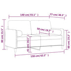 Sofá 2 plazas almohadas y cojines terciopelo gris claro 140 cm