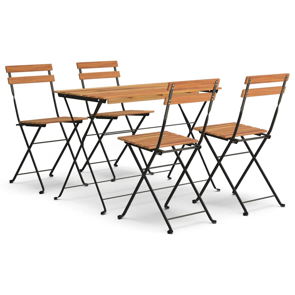Muebles cafetería plegables 5 pzas madera maciza acacia y acero
