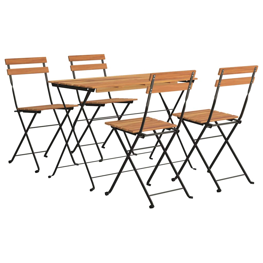 Muebles cafetería plegables 5 pzas madera maciza acacia y acero