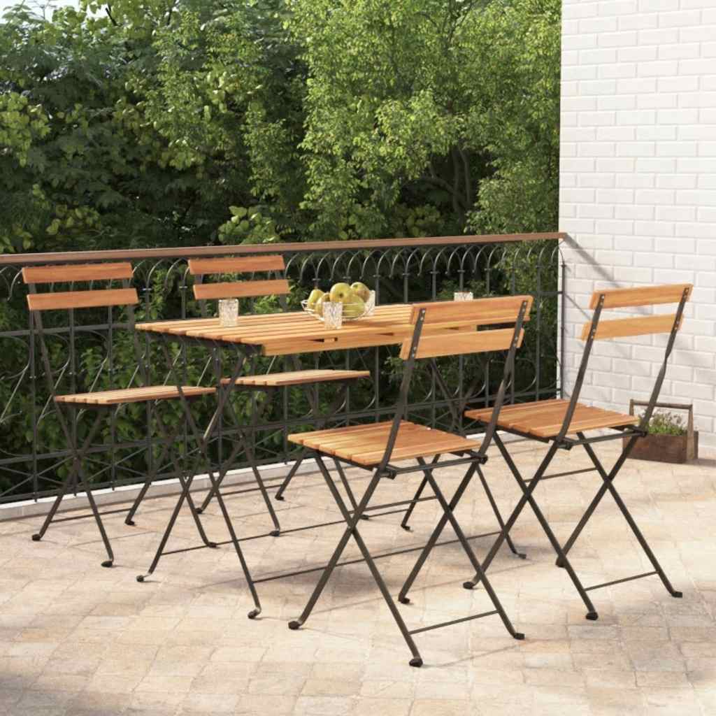 Muebles cafetería plegables 5 pzas madera maciza acacia y acero