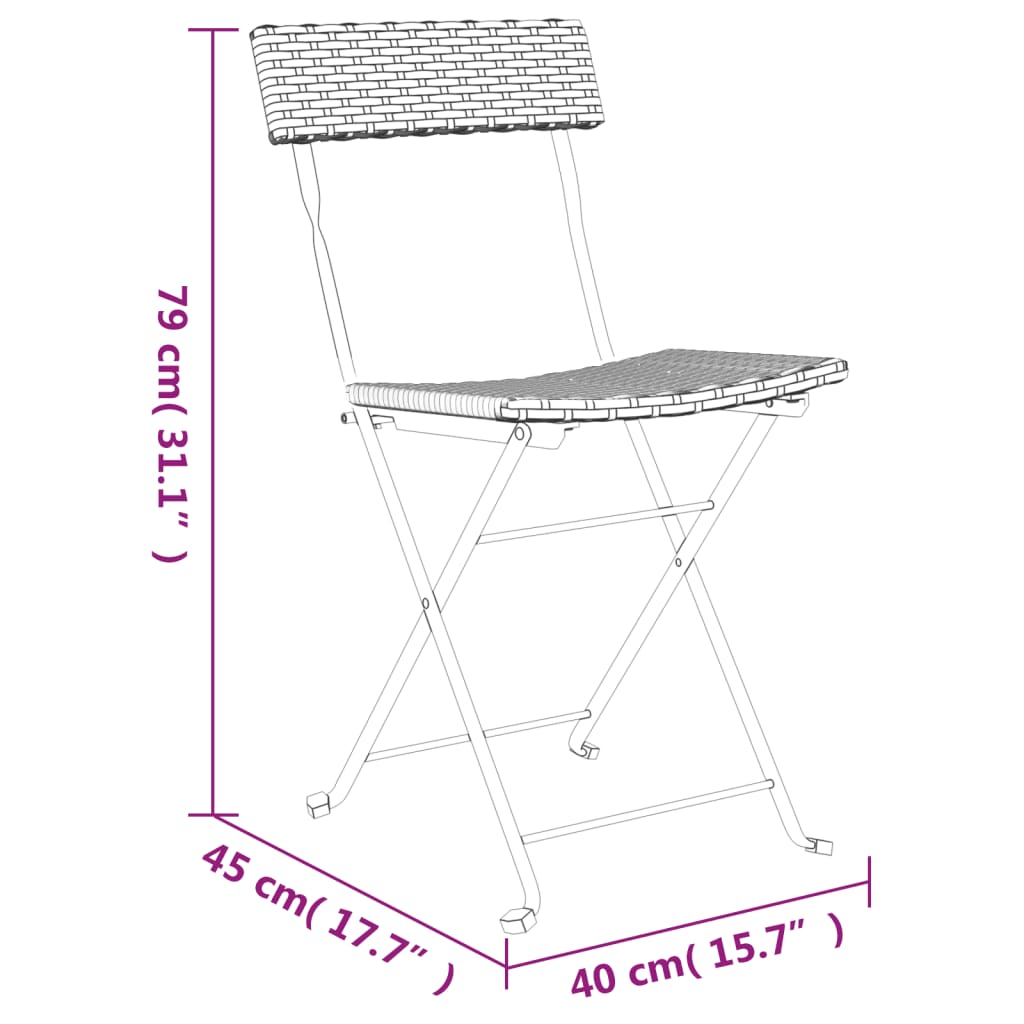 Sillas cafetería plegables 4 uds acero y ratán sintético gris