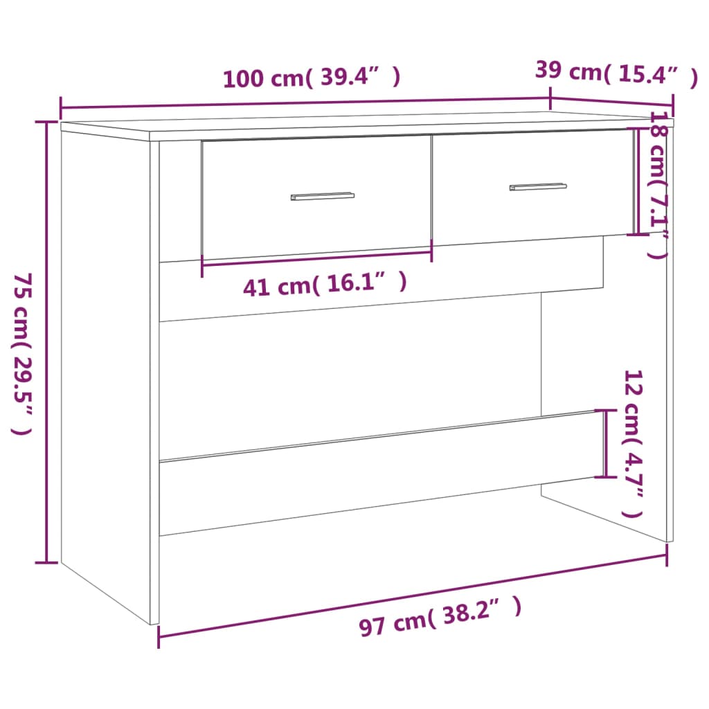 Mesa consola de madera contrachapada gris hormigón 100x39x75 cm