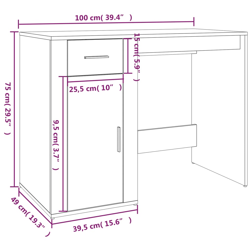 Escritorio de madera contrachapada blanco 100x49x75 cm