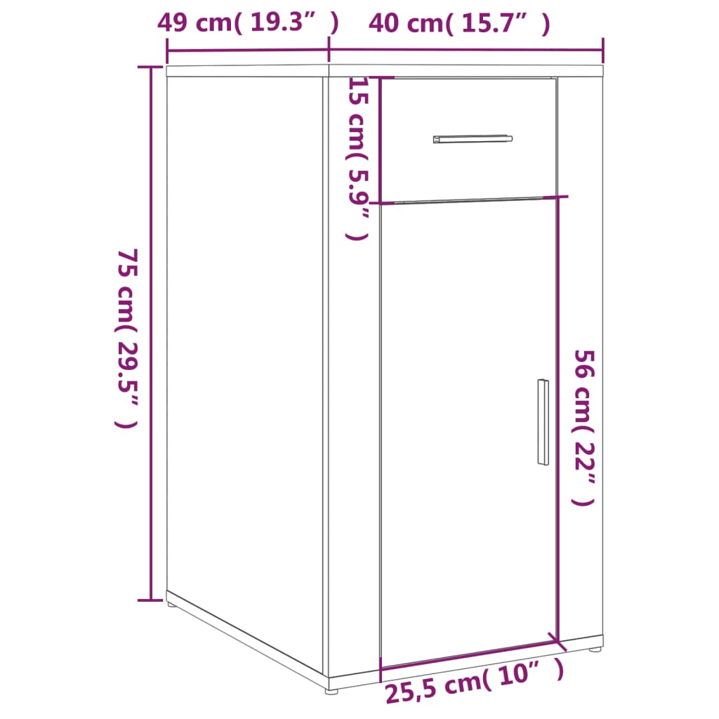 Armario de escritorio madera contrachapada blanco 40x49x75 cm